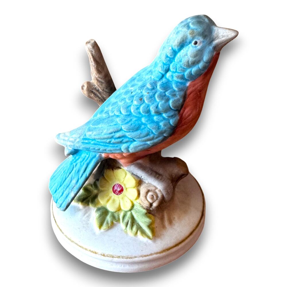 Vintage Mid Century Bluebird Figurine on Floral Branch Base